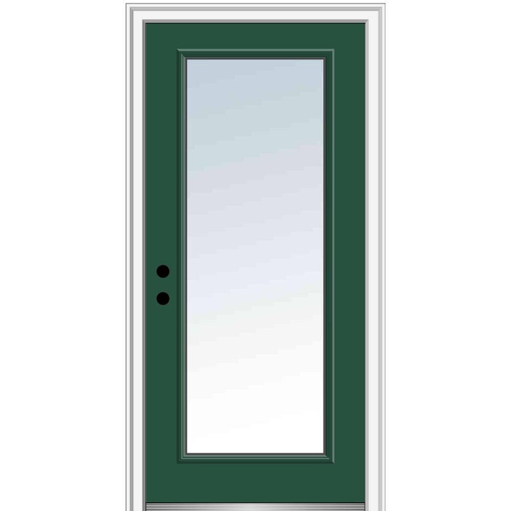 MMI Door 36 in. x 80 in. Right-Hand Inswing Full Lite Clear Classic Painted Steel Prehung Front DOOR, Hunter Green