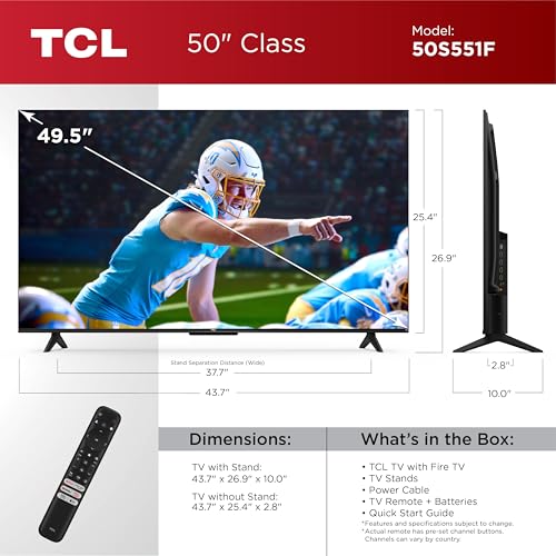 TCL 55-Inch Class S5 UHD 4K LED Smart TV with Fire TV (55S551F, 2024 Model), Dolby Vision, HDR PRO+, Dolby Atmos, Alexa Built-in with Voice Remote