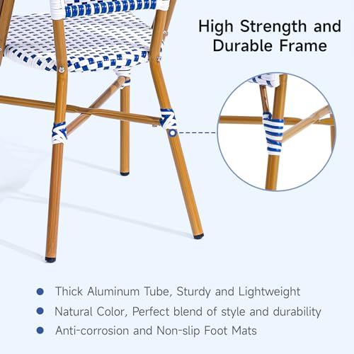 3 Piece Patio Bistro Set, French Wicker Outdoor Bistro Set with Round Table and 2 Dining Chairs, ‎Aluminum Furniture