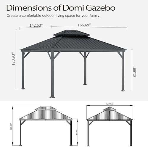 Domi 10’ x 10’ Hardtop Gazebo Metal Frame Canopy with Netting & Curtains