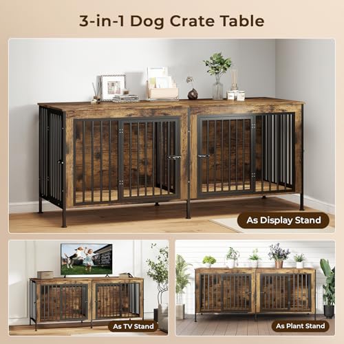 78 Inch Dog Crate Furniture for 2 Dogs,Extra Large Double Dog Kennel Furniture with Removable Divider, XXL Thick Wooden Dog Cage TV Stand
