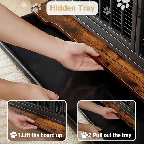 Rovibek 86" Stackable Dog Kennel Furniture with Removable Divider & 3 Doors, Double Dog Crates Furniture for 2 Dogs, Corner Dog Crate Furniture