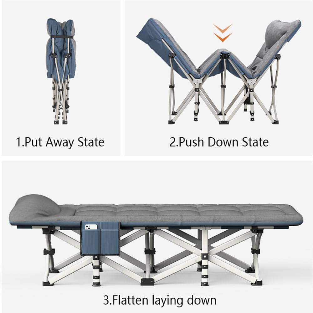 Folding Camping Cot with Mattress and Pillow, Portable No Installation Lightweight Adult Sleeping Bed for Home,Office