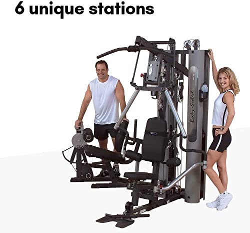Body-Solid Multi-Station 210lbs Weights Stack Bi-Angular Gym Machine with Leg and Calf Press Attachment, Leg Strength Training Equipment
