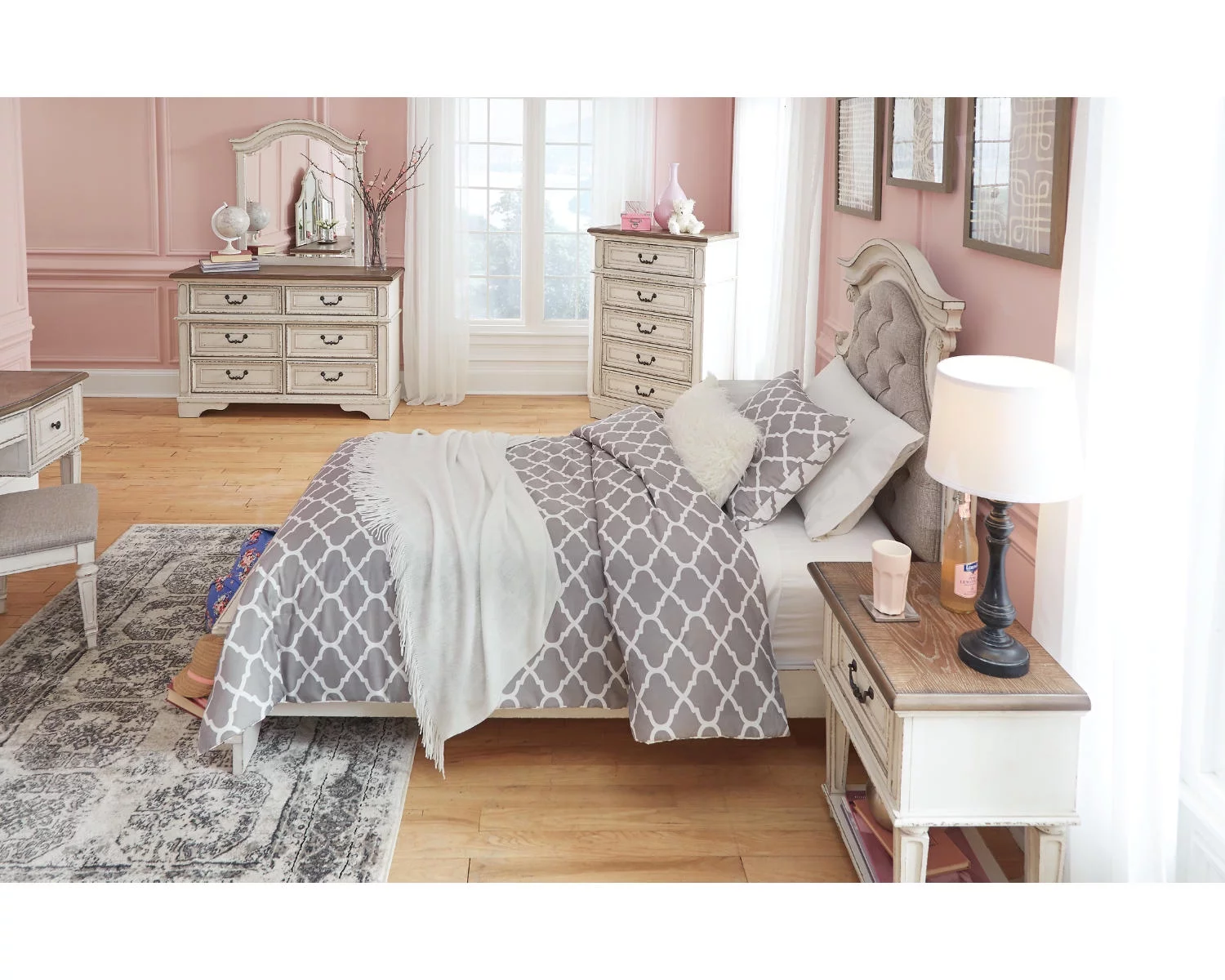 Signature Design by Ashley Casual Realyn Twin Upholstered Panel Headboard  Chipped White