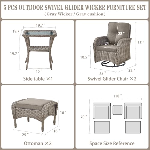 Patio Wicker Chairs Swivel Rocker - Outdoor Swivel Rocking Chairs Set of 2 with Rattan Side Table