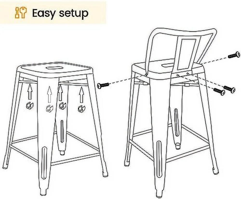 NLTBONNIE 26 inch Metal  Stools Set of 4 Counter Height Barstools with Low Back Indoor Outdoor Kitchen Stools Modern Industrial  Chairs Matte Black