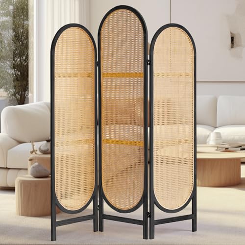 Room Divider 4 Panel, Folding Privacy Screen, Foldable Wood Divider Room Dec, Rattan Room Divider, Portable Partition Screen