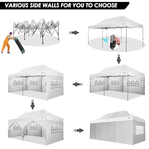COBIZI 10x20 Heavy Duty Pop up Canopy Tent with 6 sidewalls Easy Up Commercial Outdoor Wedding Party Tents for Parties All Season Wind & Waterproof