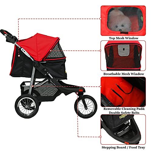 VIAGDO Premium Heavy Duty Dog Stroller for Small Medium Dogs & Cats, 3-Wheel Pet Stroller