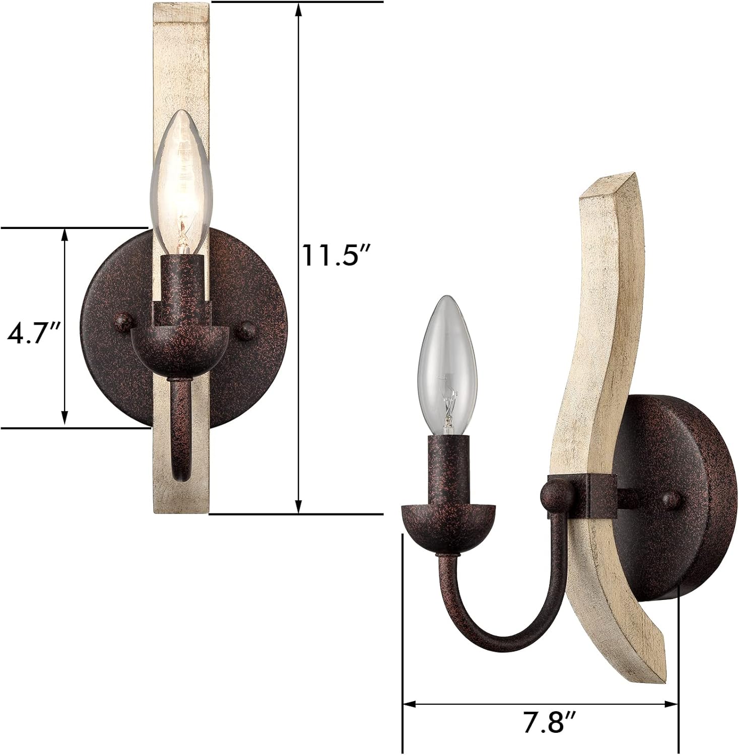 YUBOLE Farmhouse Wooden Wall Sconces Rustic Metal Candle Wall Light Fixture Set of Two