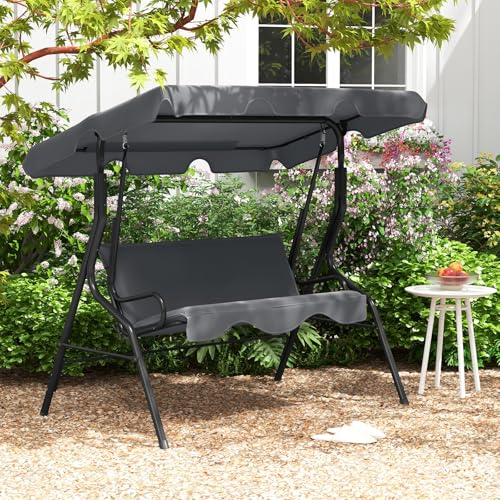 Tangkula 3 Person Porch Swing, Patio with Removable Cushion & Powder-Coated Steel Frame, Outdoor Swing with Canopy for Porch, Backyard, Garden