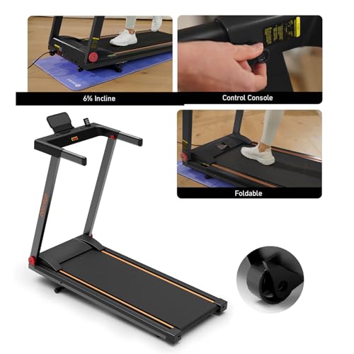 DeerRun Treadmills for Home with Incline and Handles, 3.5 HP Foldable Treadmill 350 LBS Weight Capacity for Small Spaces