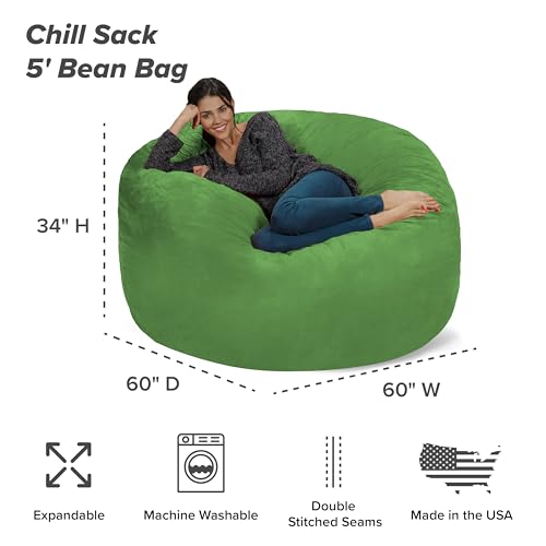 Chill Sack Bean Bag Chair - 5' Giant Memory Foam Lounge Chair with Soft Microfiber Cover – Cozy Furniture for Living Room, Dorm