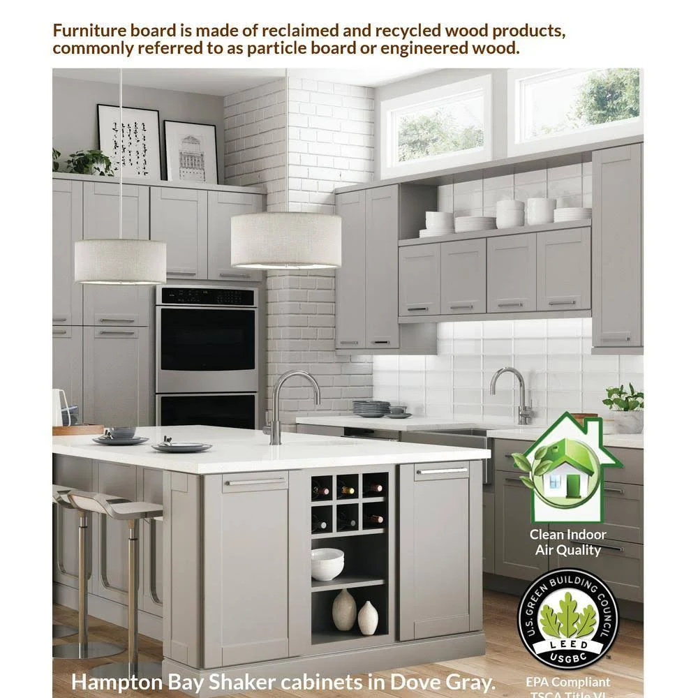 Hampton Bay Shaker Assembled 36x24x24 in. Above Refrigerator Deep Wall Bridge Kitchen Cabinet in Satin White