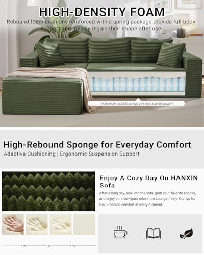 105 Inch Cloud Sectional Couch,Modern Modular Sectional Sofa with Deep Seat,Corduroy Boneless Couches with L-Shape Chaise for Living Room Bedroom