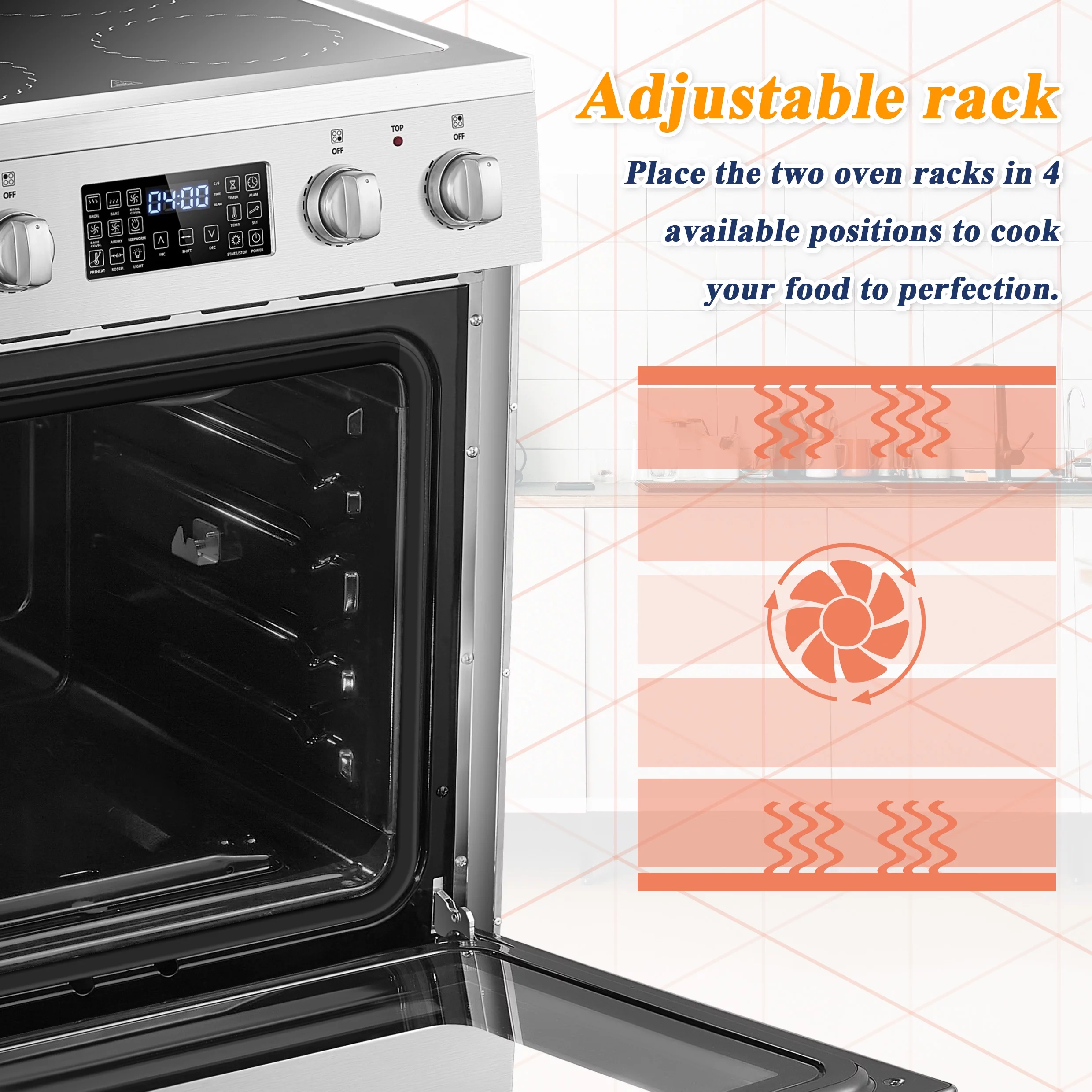 Lanbo 24 inch 2.9 Cu.ft Freestanding Electric Range with Air Fry, Rotisserie and  Convection Oven