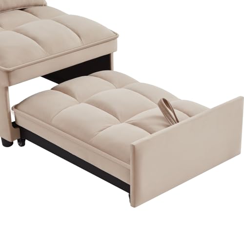 4 in 1 Pull Out Convertible Chair Bed with Adjustable Backrest and Storage Pockets, Modern Velvet Folding Single Sofa for Living Room, Small Space