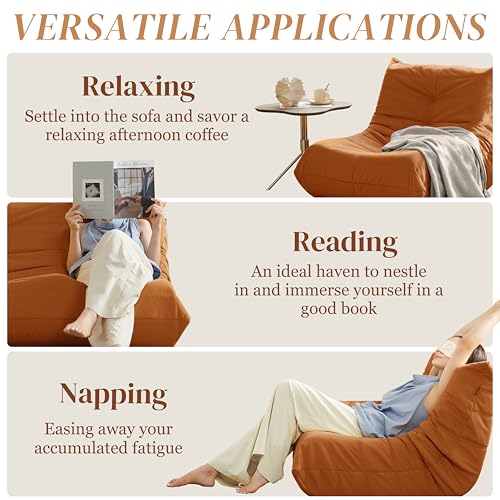 Bean Bag Chair for Adults - Suede & Microfiber Fireside Floor Chair, Comfortable Corner Lounge Sofa for Living Room, Bedroom, Office (3-Seater, Beige)