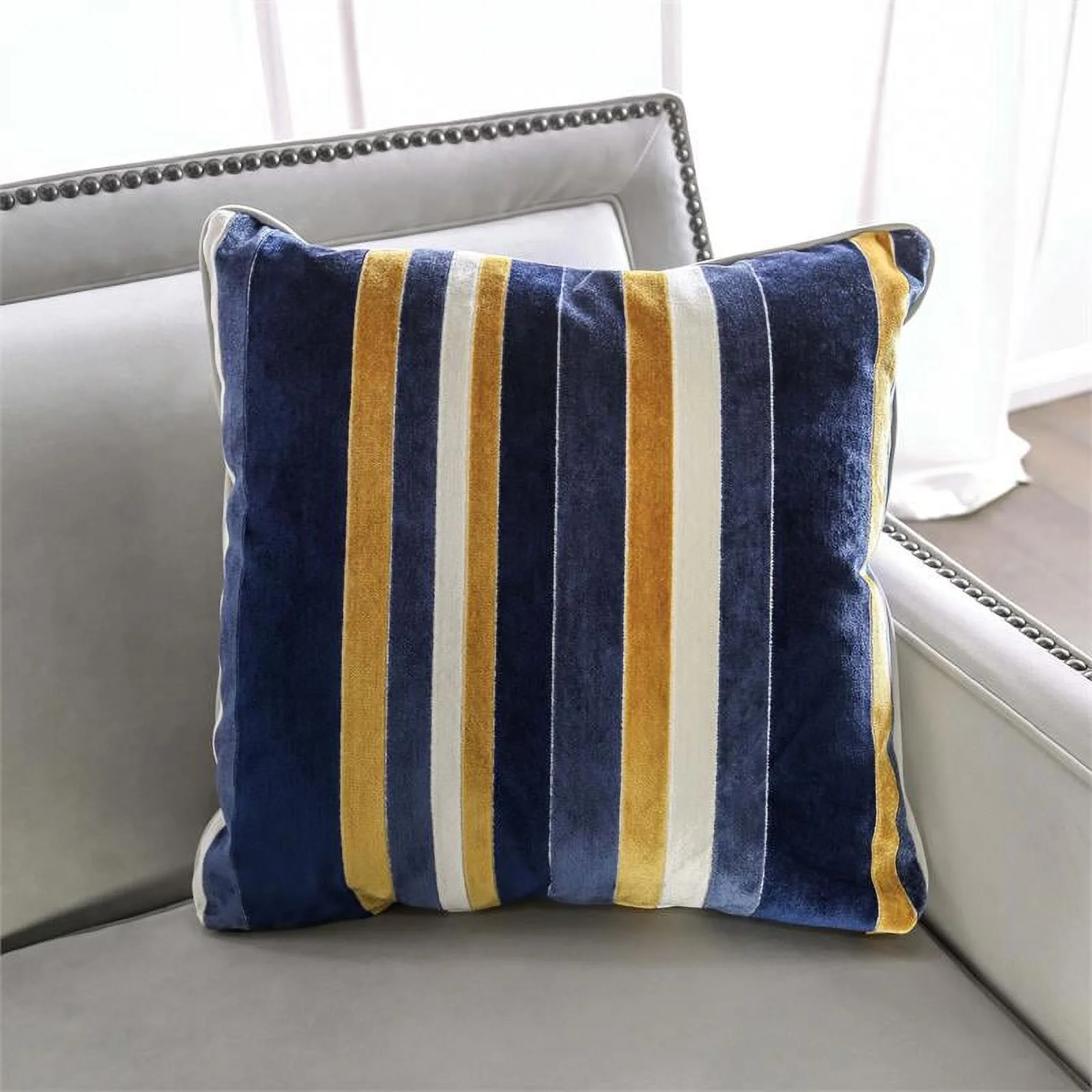 Furniture of America Brier Transitional Fabric Nailhead Sofa in Light Gray