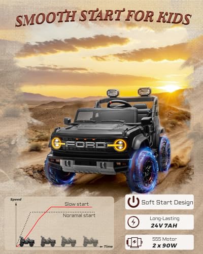 24V Ride on Toys for Big Kids, Licensed Ford Bronco Raptor 2 Seater Ride on Cars with Remote Control, Ride on Truck w/ 4-Wheeler Suspension, 3 Speeds