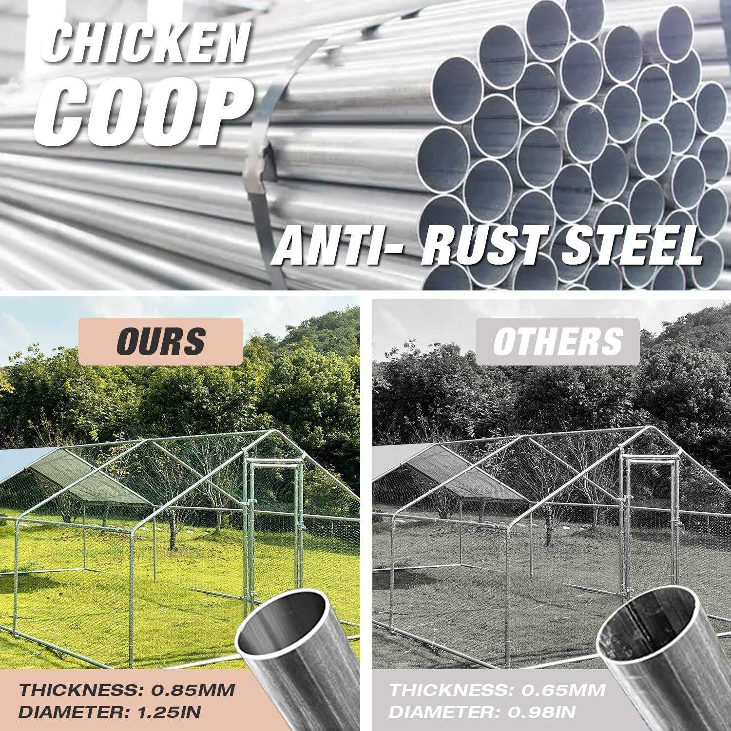 NGTEEN Large Metal Chicken Coop Walk-in Poultry Cage Chicken Run Pen Dog Kennel with Waterproof and Anti-Ultraviolet Cover for Outdoor Farm Use