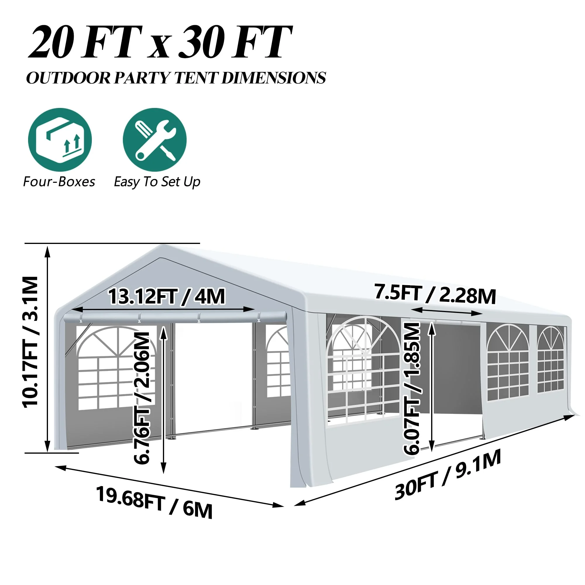 COVERONICS 20x30FT Patio Party Tent with Windows - Heavy Duty Wedding Tent with 2 Roll-up Doors, Canopy Gazebo for Outdoor Activities, Party Events