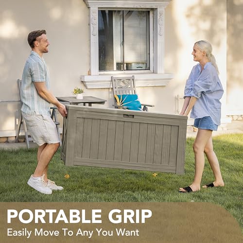 Devoko 120 Gallon Deck Box Resin Outdoor Storage Box Waterproof for Patio, Large Outdoor Storage Bench Lockable for Outside (Black)