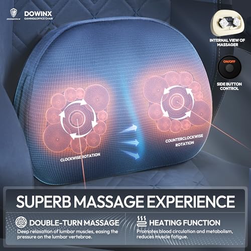 Dowinx Fabric Gaming Chair with Heated Massage Lumbar Support, Computer Game Chairs for Adults
