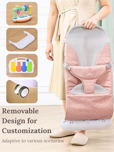 CuddoBaby Baby Bouncer 4-in-1 with Wheels, Detachable Piano, Feeding Tray, Play Bar
