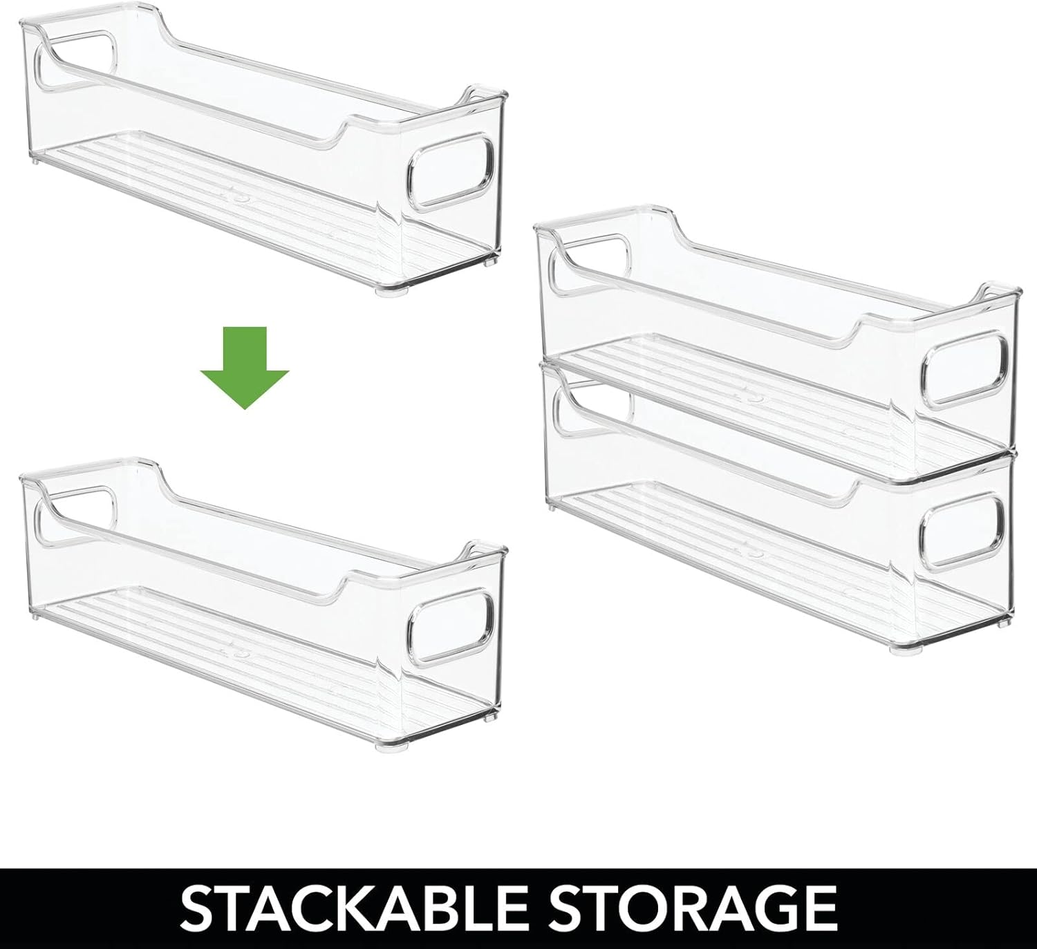 mDesign Plastic Rectangular Stackable Long Storage Container, Side Dip Organizer Bin w/Handles for Office, Filing Cabinet, Shelf, Desk