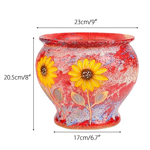 Sungmor Ceramic Planter Pot with Drainage Hole, Indoor Outdoor Large Succulent Flower pot, 9 Inch Hand Painted Clay Plant Pot