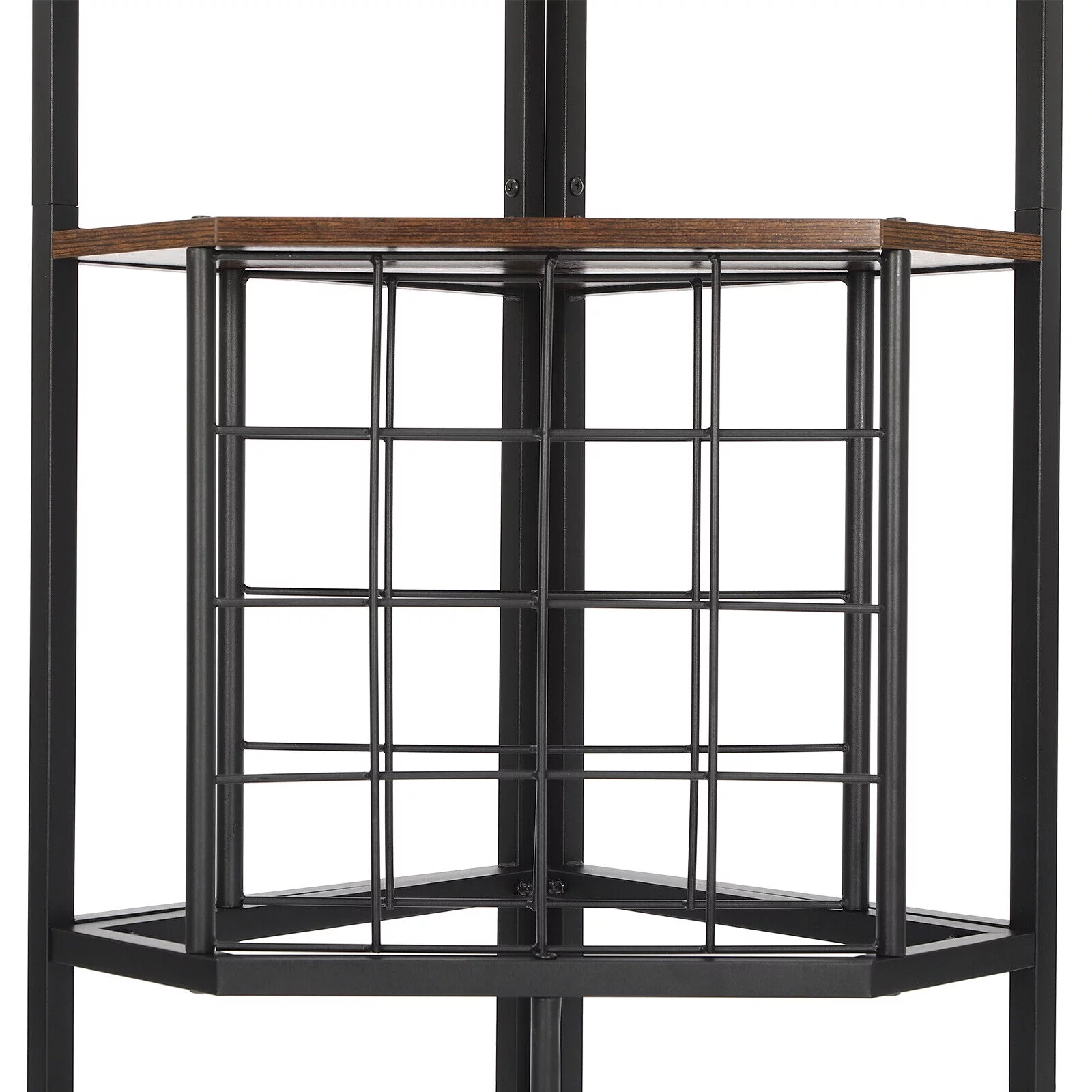 5-Tier Corner Wine Rack W/Glass Holder+Storage Shelf Industrial Corner Bar Shelf Triangle Corner Shelf (Brown/Gray) - Curated Treasures Market
