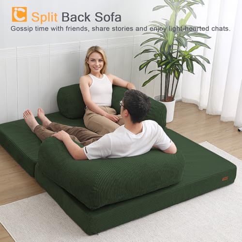 COMAX Folding Sofa Bed, Convertible Chair Bed Corduroy 3-in-1 Foldable Floor Couch with High-Density Foam, Futon Sofa Sleeper Mattress