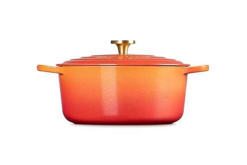 Le Creuset Enameled Cast Iron Signature Oval Dutch Oven, 15.5 qt., Flamme Doree with Crucible Knob
