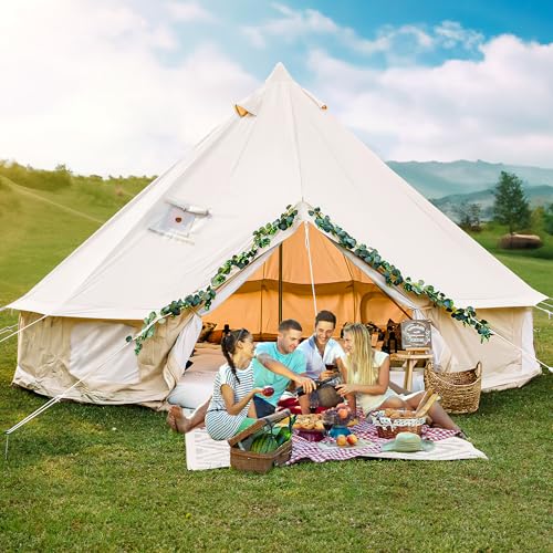 YITAHOME Canvas Bell Yurt Tents - 4 Season Waterproof Glamping Tents w/Stove Jack for Family Camping, Hunting, Parties - 13/16.4/20FT