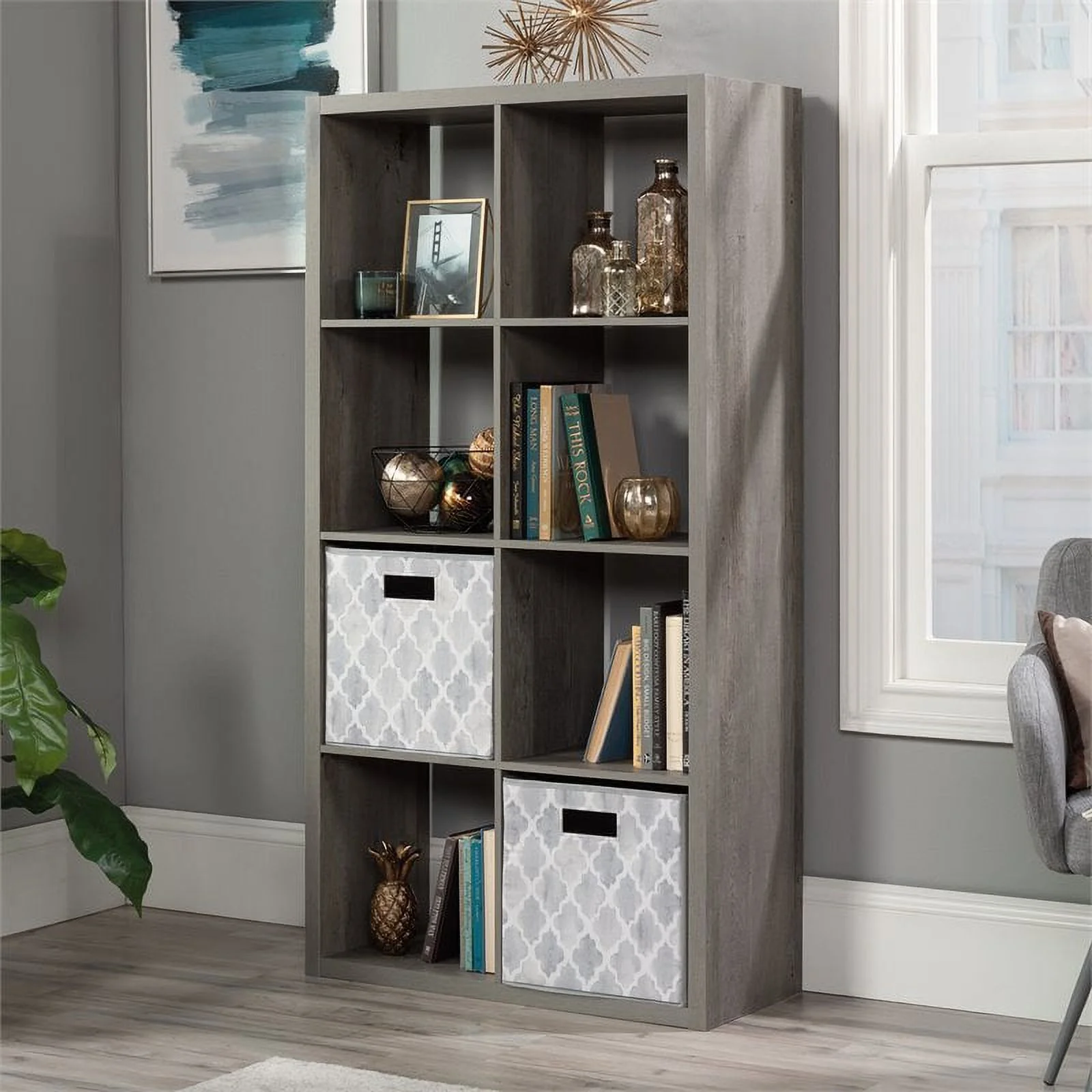 Sauder 8-Cube Organizer Storage Bookshelf, Mystic Oak Finish