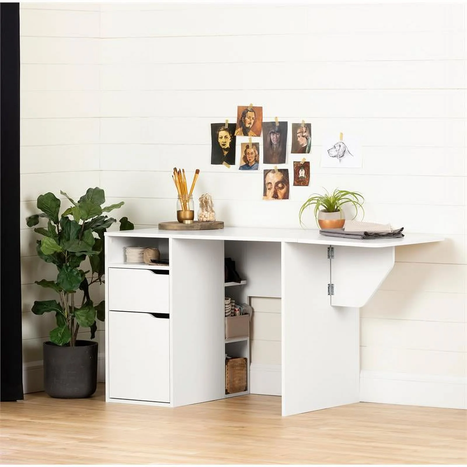 UrbanPro Mid-Century Expandable Wood Craft Table in Pure White - Radiant Selections
