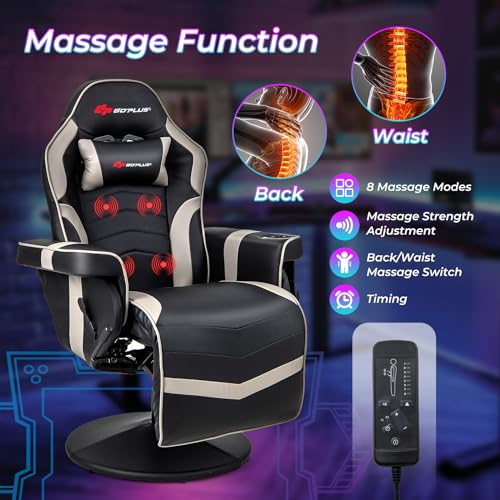 Goplus Massage Gaming Chair, Racing Style Gaming Recliner w/Adjustable Backrest and Footrest