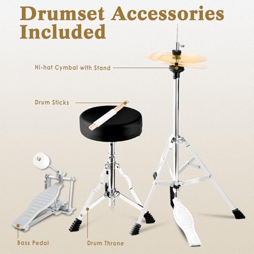 EASTROCK Kids Drum Set, 5-Piece 16 Inches Junior Drum Sets for Kids, Drummer, Beginner Youth Drumset for 7-12 Years Old with Throne,Cymbal,Pedal