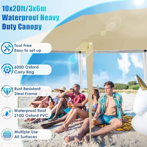 COBIZI Canopy 10x20 Pop Up Canopy Tent with 6 Sidewalls Party Tents for Parties Weddings Backyard Waterproof Canopy Outdoor Commercial Canopy Event