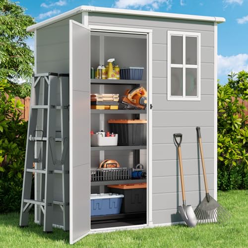 Gizoon 5x3 FT Resin Storage Shed Outdoor, Heavy-Duty Resin Shed with Floor for Patio, Lawn