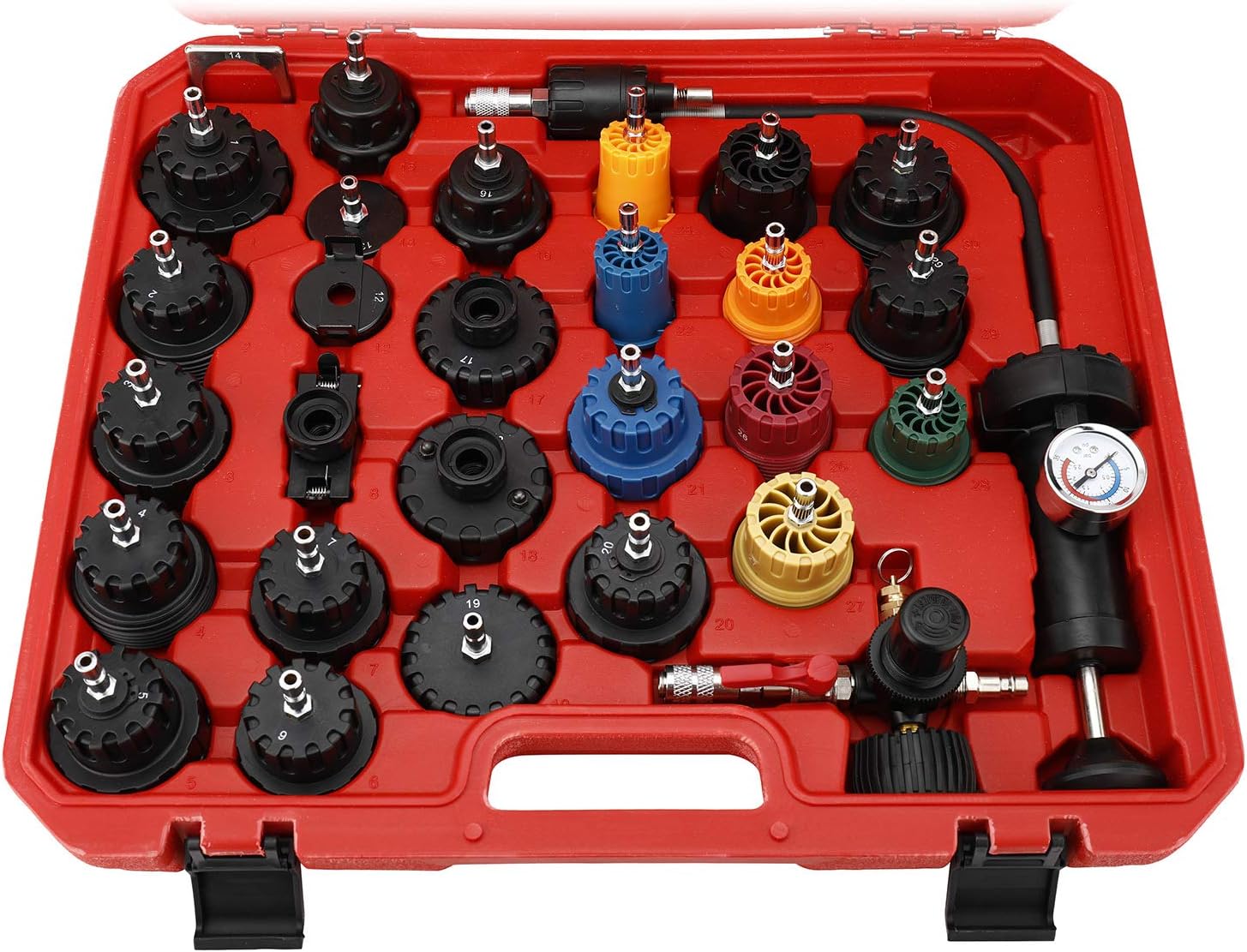 8MILELAKE 33Pcs Radiator and Cap Pressure Tester Kit Vacuum Type Cooling System Kit