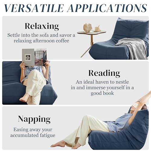 Bean Bag Chair for Adults - Suede & Microfiber Fireside Floor Chair, Comfortable Corner Lounge Sofa for Living Room, Bedroom, Office (3-Seater, Beige)