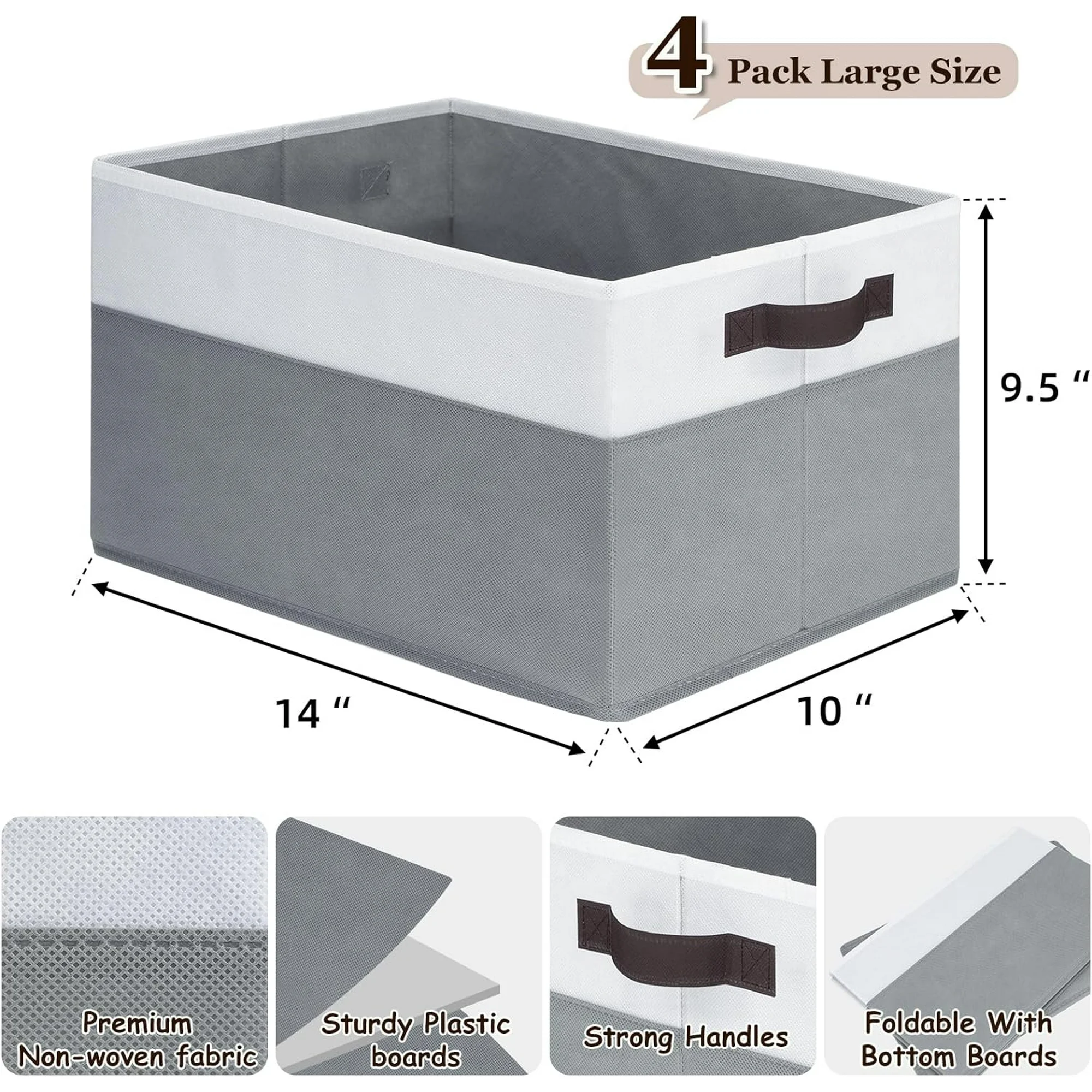 4 Pack Large Storage Baskets for Shelves | Fabric Closet Organizers and Storage Bins with Handles Home Organization | Decorative Collapsible Baskets