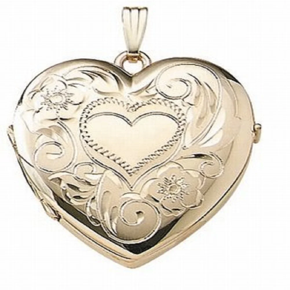 Picturesongold.Com Heart Four Photo Locket Necklace Pendants - 1-1/4 inch x 1-1/4 inch Solid 14K Yellow Gold