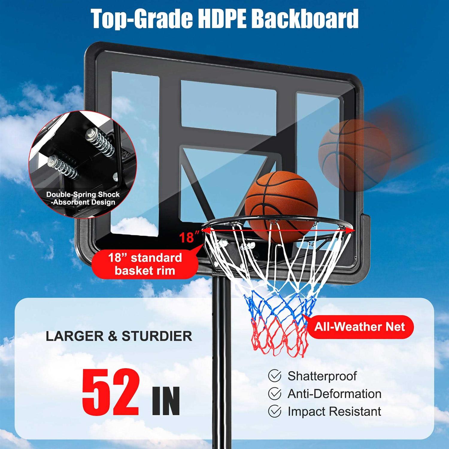 Costway Portable Basketball Hoop Stand Adjustable Height W/Shatterproof Backboard Wheels - Sports Supplies Online Store
