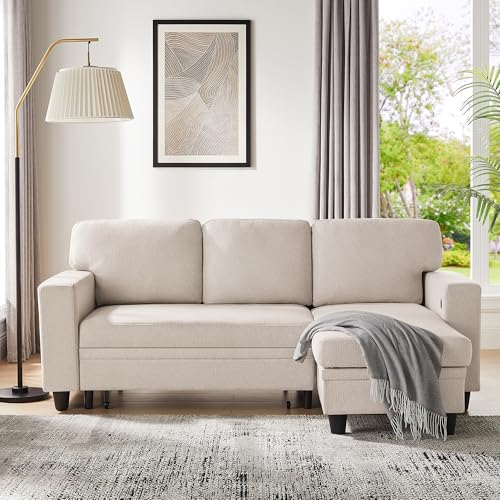 RedLemon 80” Sleeper Sofa Bed,L-Shaped Convertible Sectional Couch with Storage Chaise,2 Built-in Bookshelves and USB Charging Port