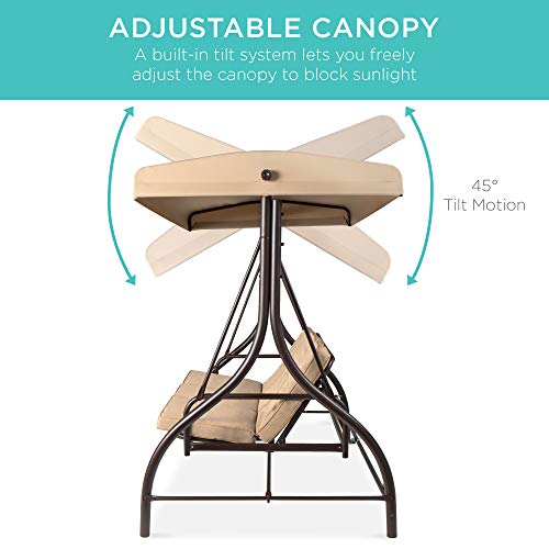 Best Choice Products 3-Seat Outdoor Large Converting Canopy Swing Glider, Patio Hammock Lounge Chair for Porch, Backyard w/Flatbed, Adjustable Shade