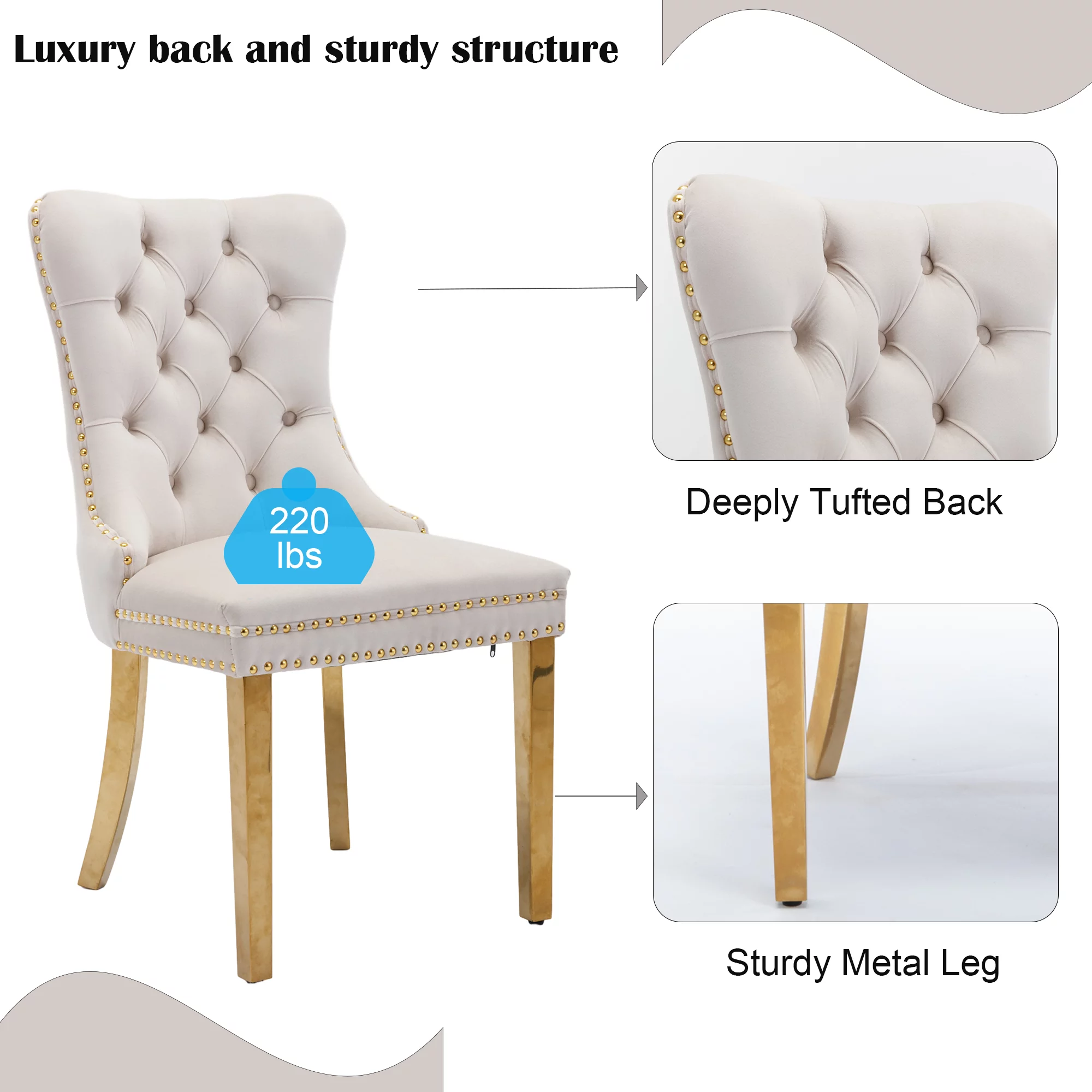 Dining Chairs, Accent Diner Chairs with Nailhead Trim and Back Ring Pull, Velvet Fabric Dining Room Chairs
